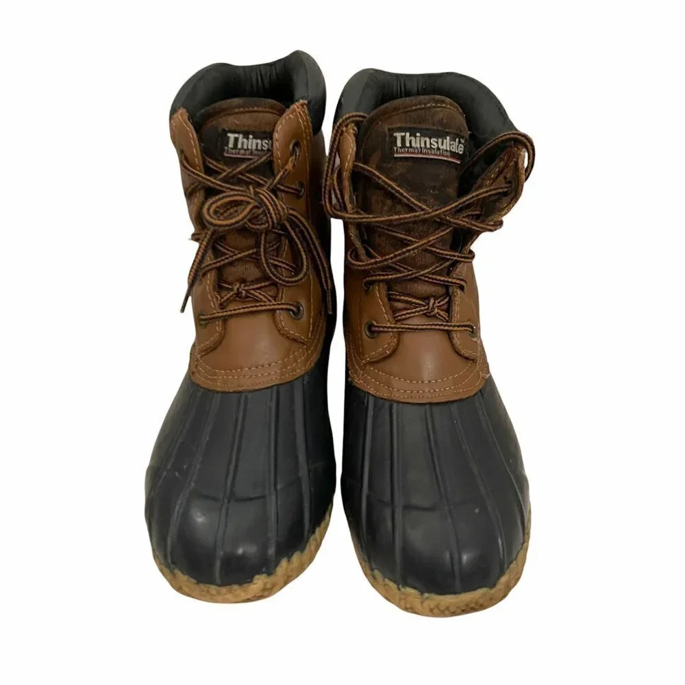 Northwest Territory Women's Brown Blue Leather Rubber Thinsulate Duck Boots Sz 9